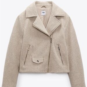 WORN ONCE Zara Sand Moto Jacket with Lapel Collar